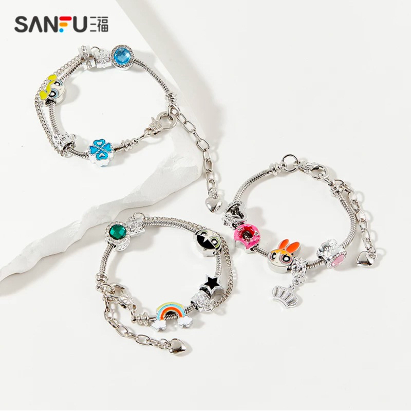 >พร้อมส่งใน 🇹🇭<กำไลข้อมือ The powerpuff girl x Sanfu 🩷🩵💚ของแท้ 💯✅(ใช้โค้ดส่วนลด 25% ใน VDO)
