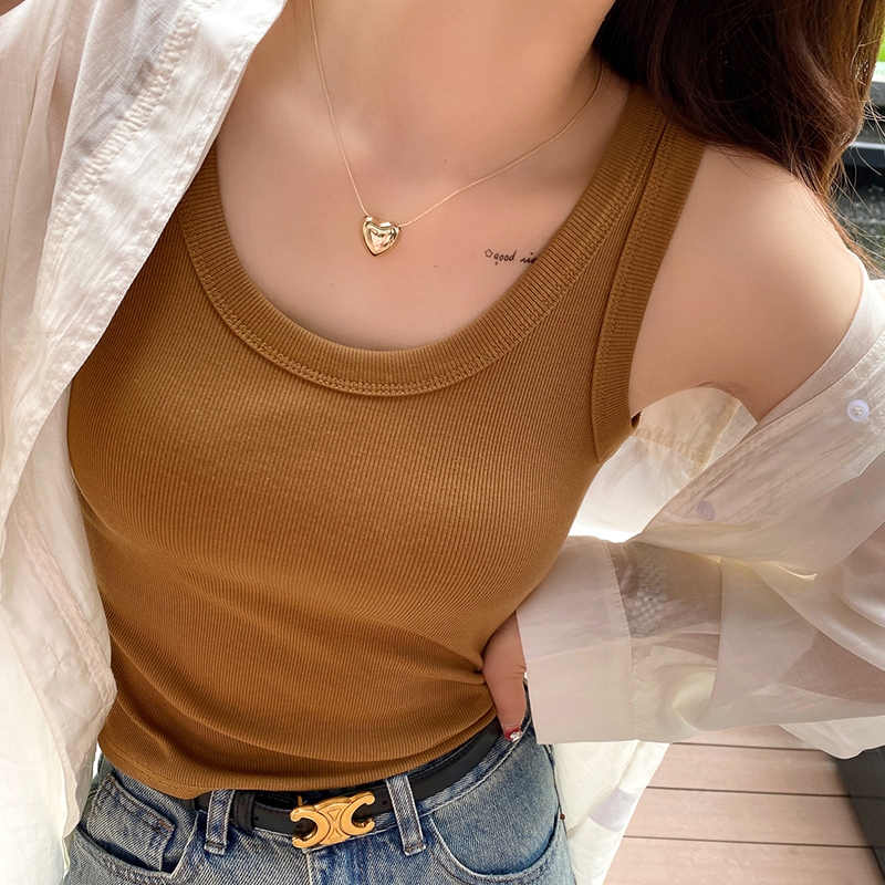 เสื้อกั๊กสีทึบสำหรับเด็กผู้หญิง มีบราในตัว ฟองน้ำในตัว มีบราในตัว เสื้อแขนกุด สาวอวบใส่ได้ - รูปที่ 5