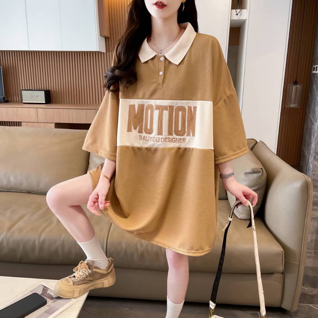 เสื้อแขนสั้นคอปก Oversize (สินค้าขายดี) อก 48-60 นิ้ว ปัก MOTION ผ้าวาฟเฟิล ชาย/หญิง ใส่ได้  A25