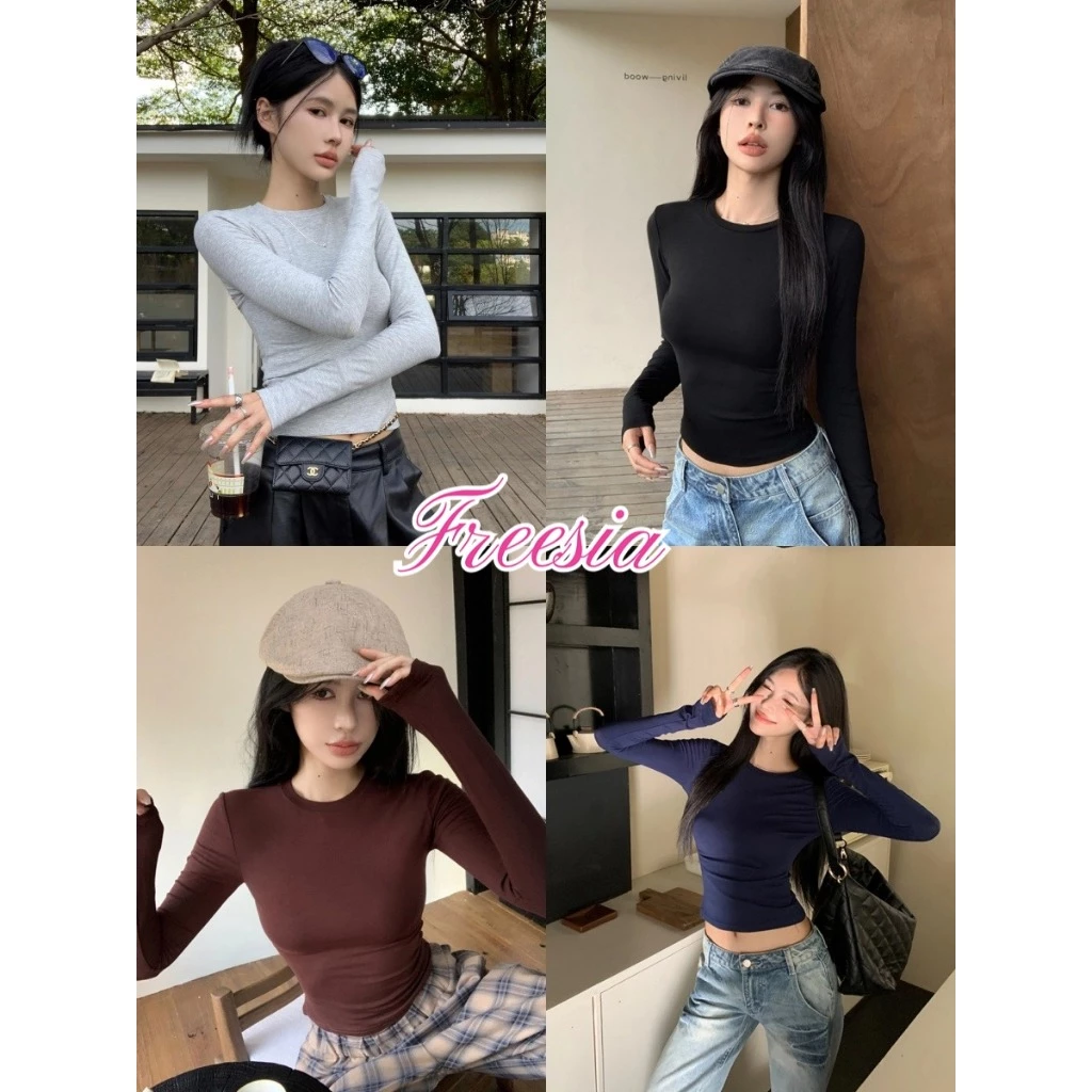 เสื้อยืดผู้หญิง เสื้อเเขนยาว สีพื้น งานเกาหลี เข้ากับทุกสไตล์#92277