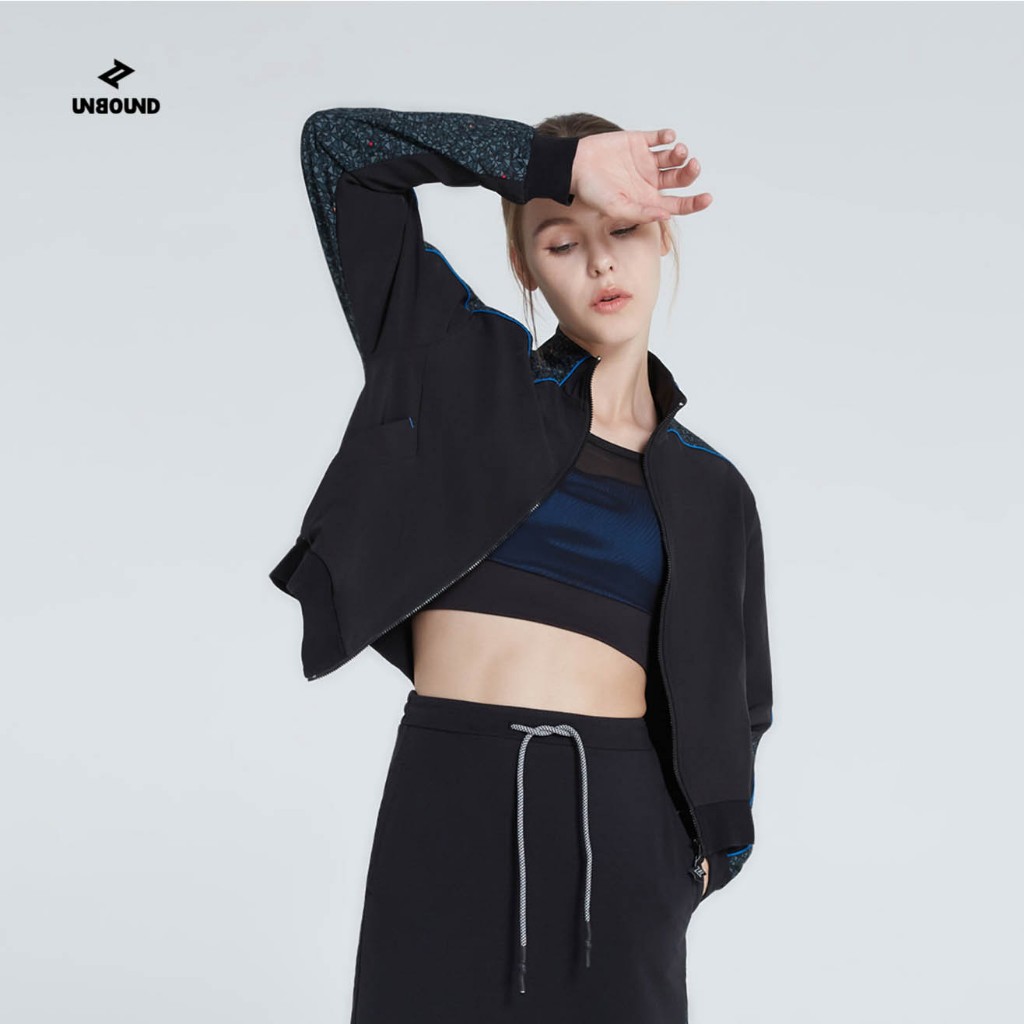 UNBOUND POLYGON FULL ZIP JACKET เสื้อแจ๊คเก็ตสีดำ ใส่คลุมสปอร์ตบรา