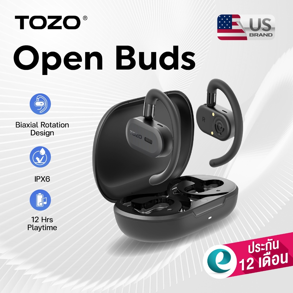 (ประกันศูนย์ไทย1ปี)  TOZO Open Buds หูฟังบลูทูธ หูฟังไร้สาย หูฟังออกกำลังกาย  truewireless BT5.3