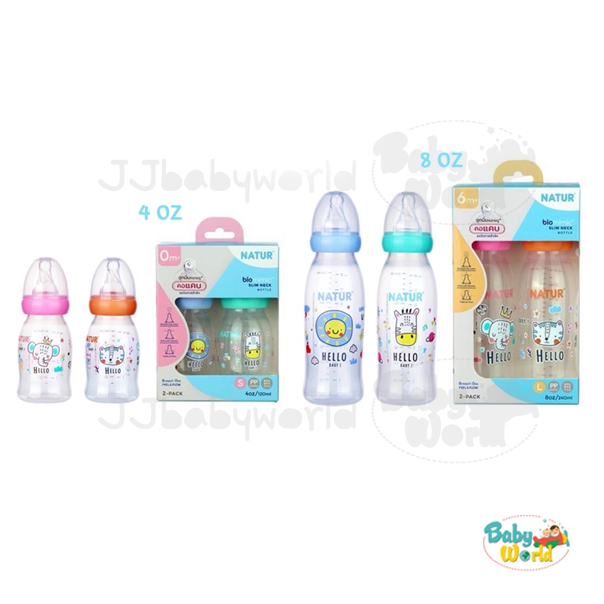 Natur ขวดนม คอแคบ Smooth Biomimic ไบโอมิมิค 4oz แพค 2 ขวด 4 / 8 ออนซ์