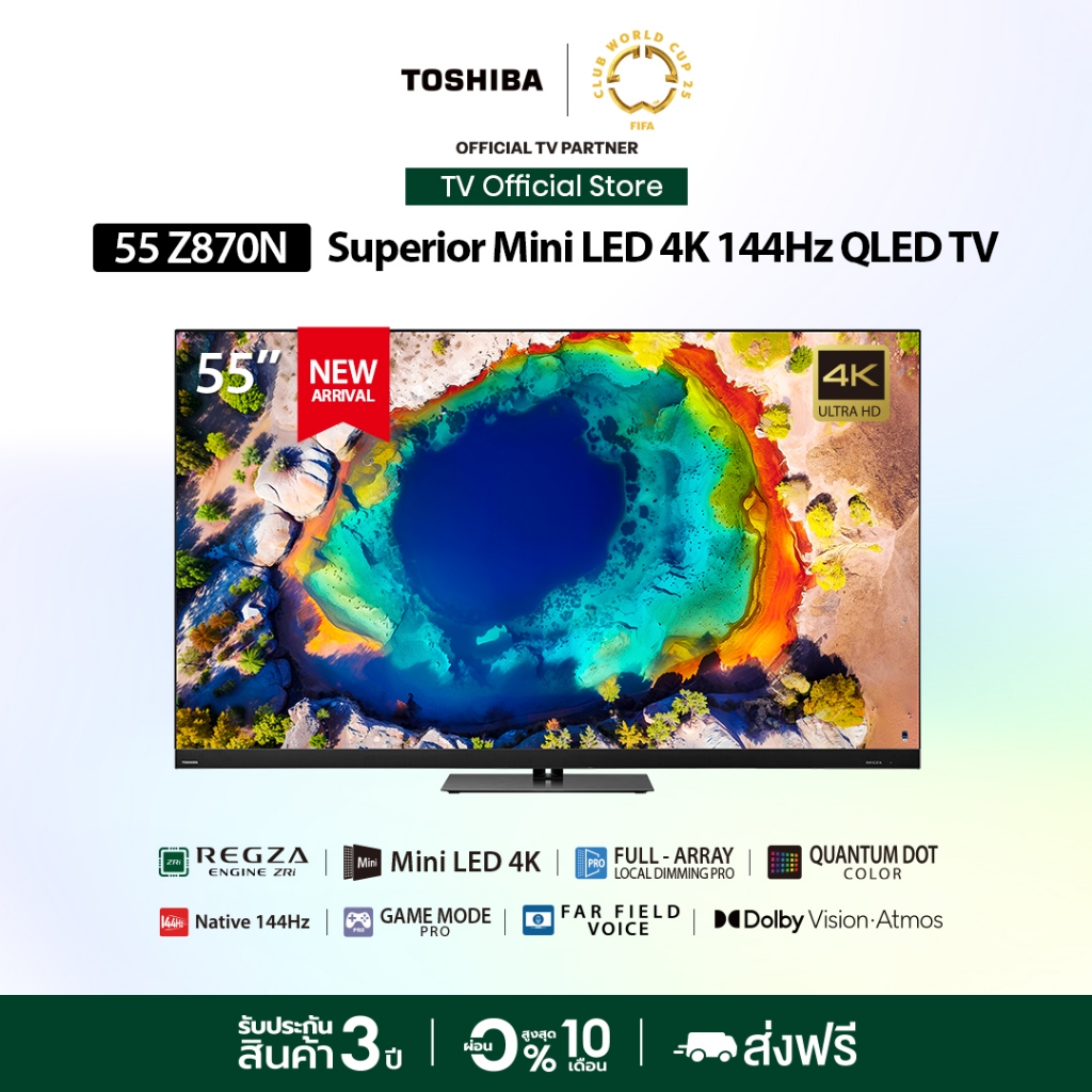 Toshiba TV 55Z870NP ทีวี 55 นิ้ว Mini-LED 144Hz 4K Ultra HD HDR10+ Far Field Voice control smart TV