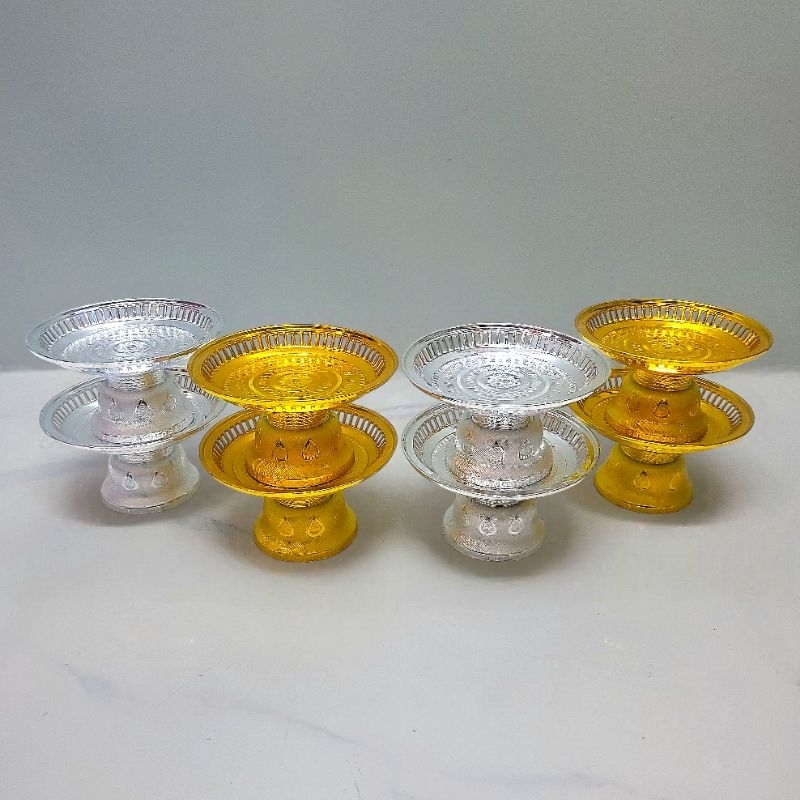 พานเงิน พานทอง พานรัตนโกสินทร์ พลาสติกเคลือบอย่างดี ขนาด 18 เซนติเมตร วางหิ้งพระ ถวายพวงมาลัย - รูปที่ 4