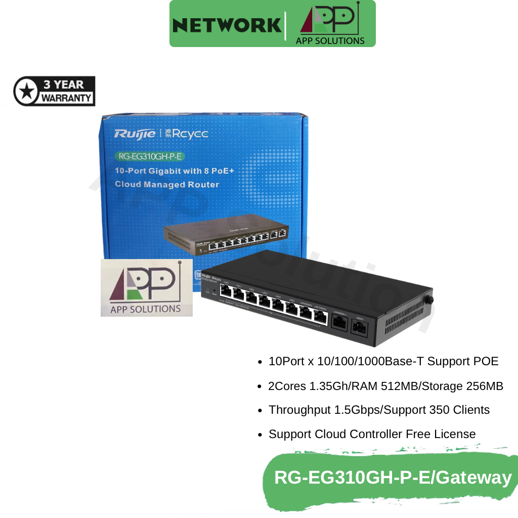 REYEE Cloud Managed Gateway/WAN4/POE8 รุ่น EG310GH-P-E(ประกัน3ปี)