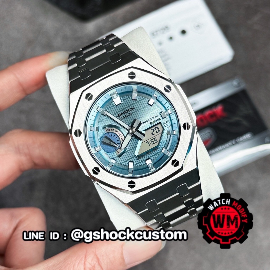 G-Shock GBM-2100 Custom โรเยลโอ๊ค Silver Full Metal