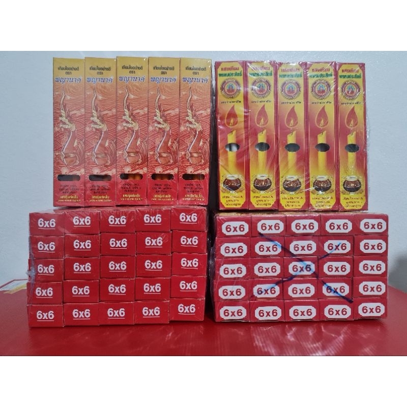 เทียนกล่องพญานาค 6x6 สีส้ม สีขาว