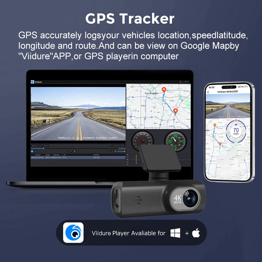 4K 2160P ตำแหน่งGPS dash cam กล้องติดรถยนต์ มุมกว้าง 170°กล้องหน้าหลัง การเชื่อมต่อ APP WiFi การดูแบบเรียลไทม์ โหมดกลางค thumbnail 5