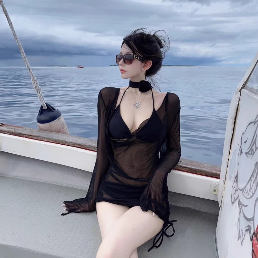 🖤ชุดว่ายน้ำ💚ชุดว่ายน้ำกันแดด ชุดว่ายน้ําบิกินี่ ชุดว่ายน้ําผู้หญิง 3 ชิ้น ผ้าดีมาก