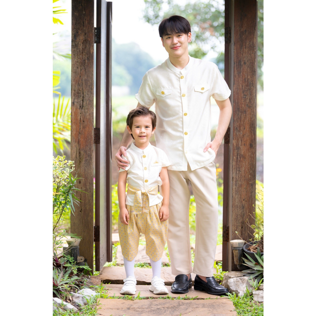 Thai Outfits Dad - TD2503-3 เสื้อสีขาวลายไทยผู้ใหญ่-คุณพ่อ