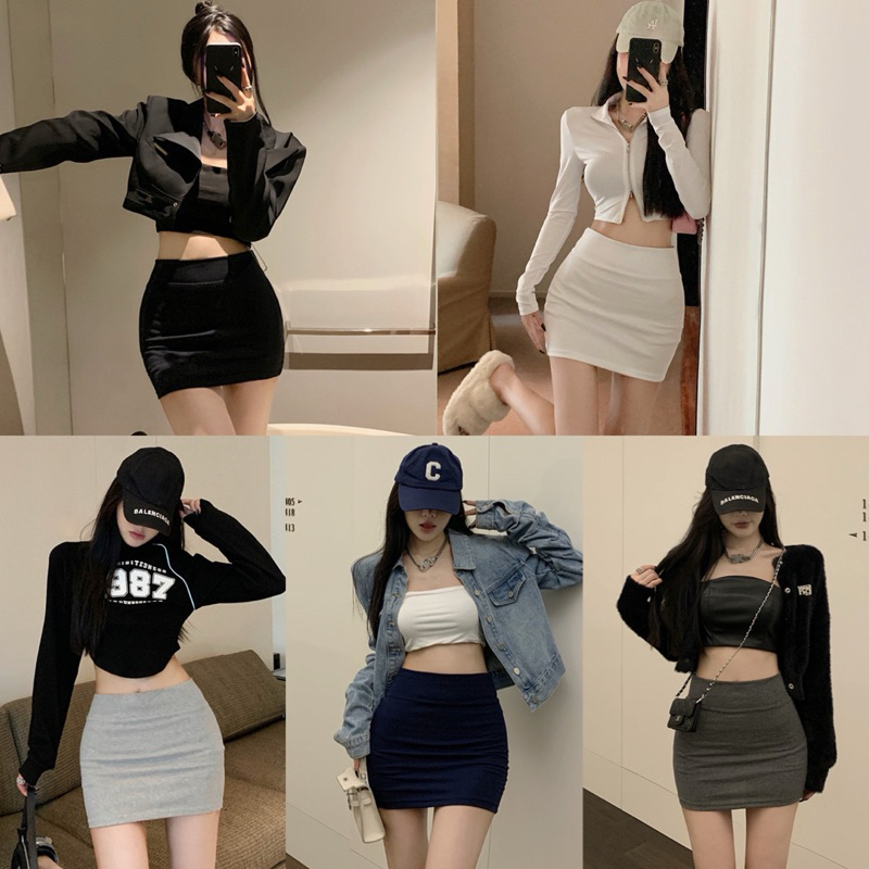 กระโปรงสั้นทรงเอ ผ้าร่องเล็กยืด