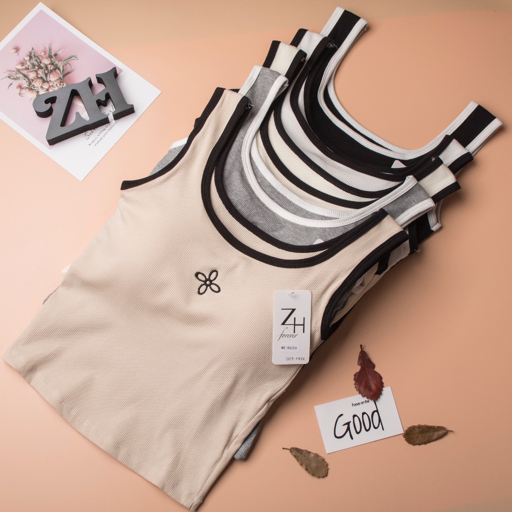 ZH.8625เสื้อกล้ามผู้หญิงผ้าร่อง  บราแฟชั่นฟองน้ำในตัว