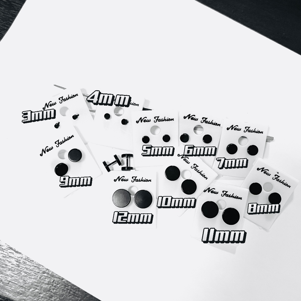2pcs/1 คู่สแตนเลส-ต่างหู ตุ้มหู จิว ต่างหูผู้ชาย Black Gothic Barbell Earring Fashion Round Plain Men Stud Earring Jewe