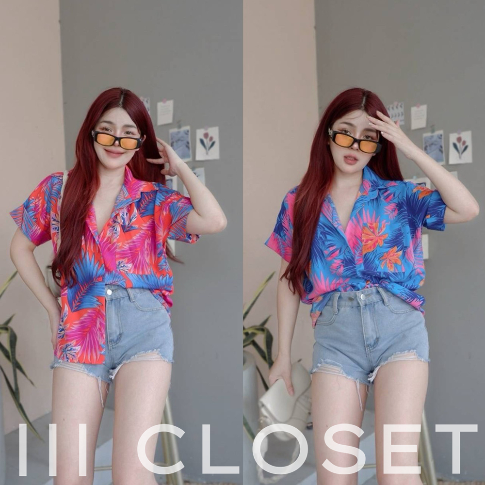 เสื้อเชิ้ต lll Freesize lll TUM102 คอปก กระดุมหน้า แขนเบิ้ล มีกระเป๋าข้าง ผ้าไหมอิตาลี พิมพ์ลาย