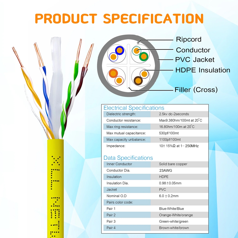 XLL สายแลน CAT6 สำเร็จรูป สีเหลือง (YELLOW) ความยาว 1 เมตร ถึง 10 เมตร