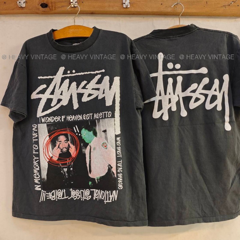 2PAC Bio Washed  USA เสื้อสตรีท แฟชั่น เสื้อวินเทจ heavy vintage shirt
