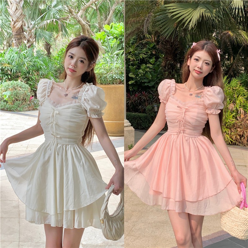 กระโปรงพอง เดรสเอวลอย อ่อนหวาน แขนพอง ระบาย เดรสเจ้าหญิง