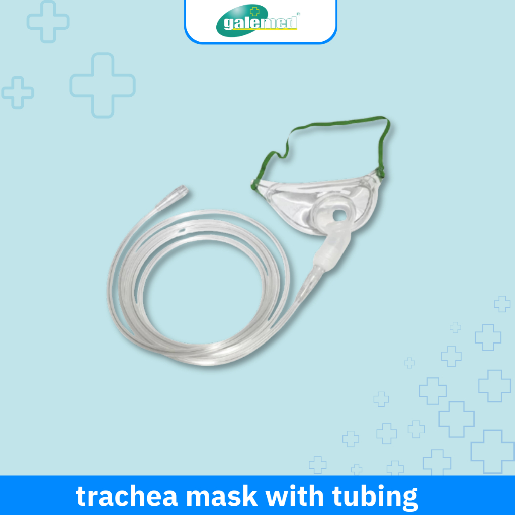 Galemed trachea mask with tubing หน้ากากให้ออกซิเจน แบบครอบคอ พร้อมสายออกซิเจน หน้ากากมีลักษณะใสนิ่ม ผู้ใหญ่/เด็ก