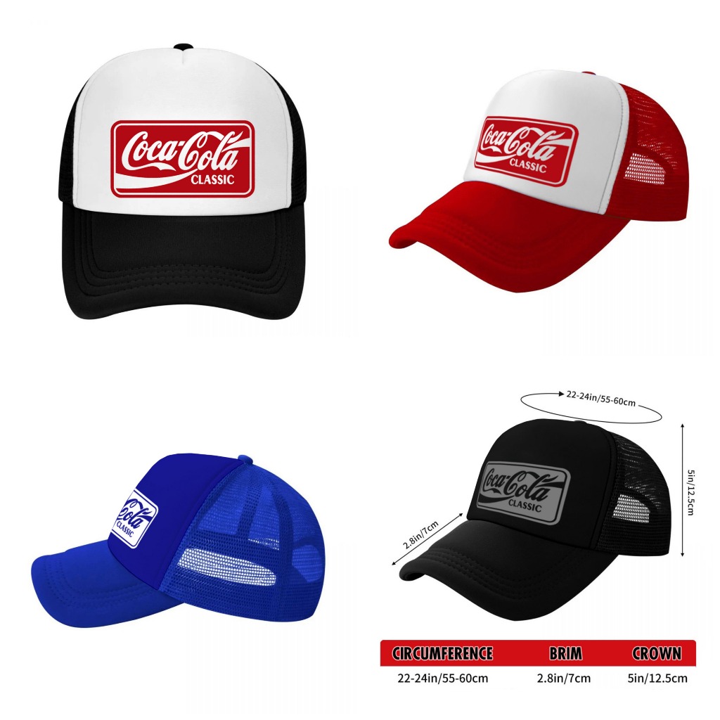 หมวกแก็ป หมวกเบสบอล หน้าบุฟองน้ำ หลังตาข่าย สกรีน Coca-Cola classic ด้วย Flex pu  ขอบเรียบ สวย คมชัด