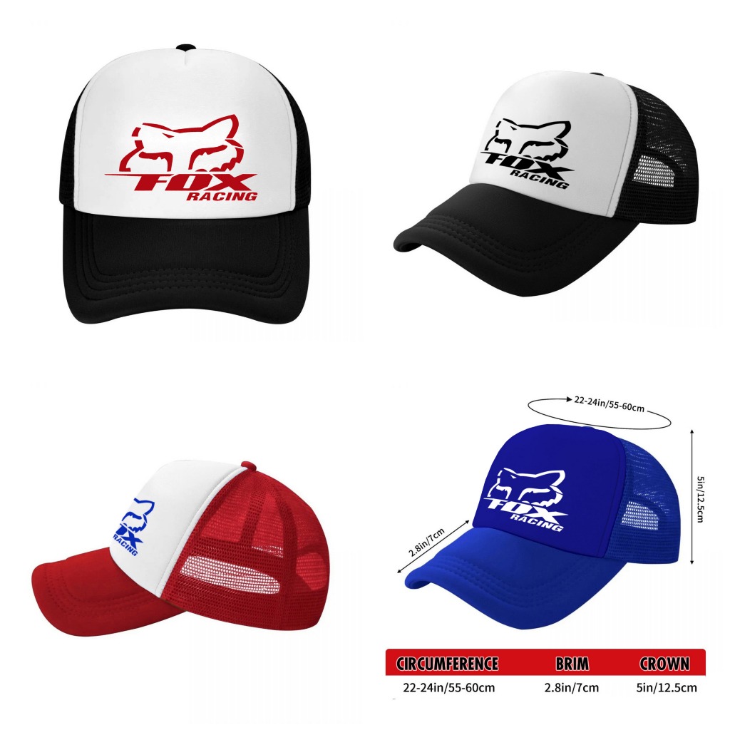 หมวกแก็ป หมวกเบสบอล หน้าบุฟองน้ำ หลังตาข่าย สกรีน FOX RACING ด้วย Flex pu ขอบเรียบ สวย คมชัด