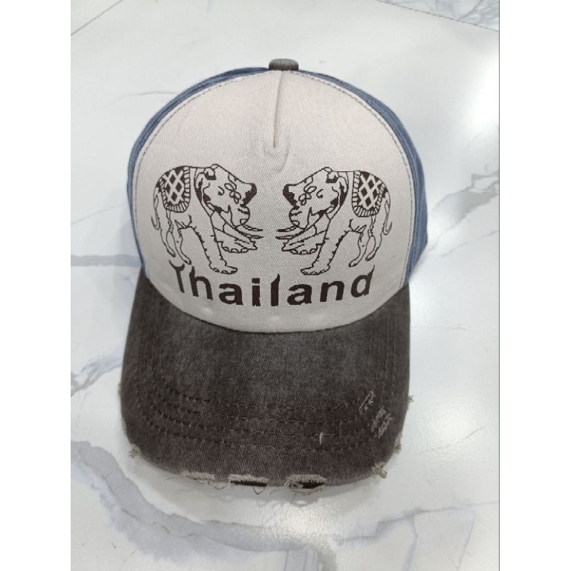 หมวกแก๊ป thailand ช้าง ลายวินเทจ งานผ้าฟอกพร้อมส่งในไทย