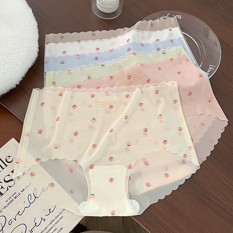 Angle Bra (N956) กางเกงในไร้ขอบ เอวสูง ซีทรูพิมพ์ลายสตรอว์เบอร์รี่ 🍓✨