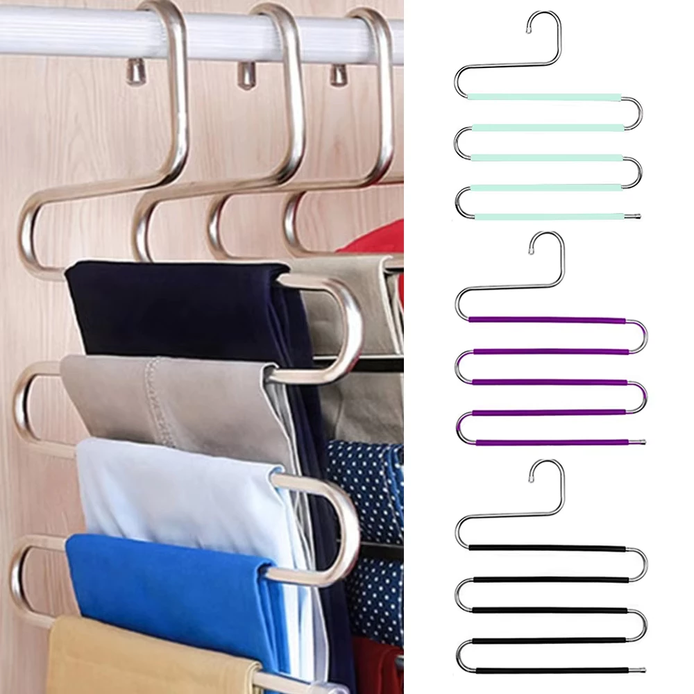 ไม้แขวนกางเกงสแตนเลส แขวนกางเกง 5 ตัว ประหยัดพื้นที่ แขวนผ้าพันคอ เข็มขัด Trousers Hanger