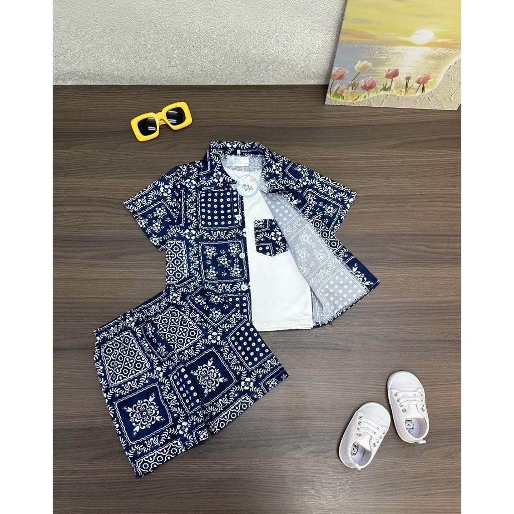 MC073  ชุดเซ็ต 3 ชิ้น แขนสั้น ลายเท่ห์ สีน้ำเงิน เหมาะกับใส่เล่นสงกรานต์ สำหรับเด็กผู้ชาย  พร้อมส่งจากไทย รูปที่ 2