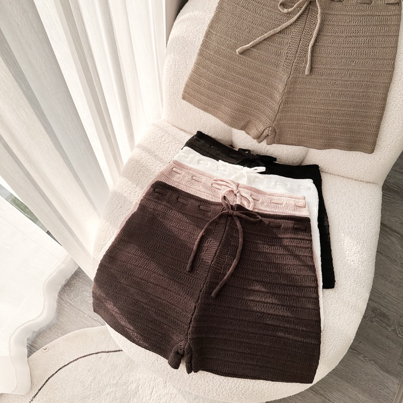 BENAA KNIIT SHORTS กางเกงขาสั้น ไหมพรหมผูกเอวรับซัมเมอร์🍒พร้อมส่ง - รูปที่ 5