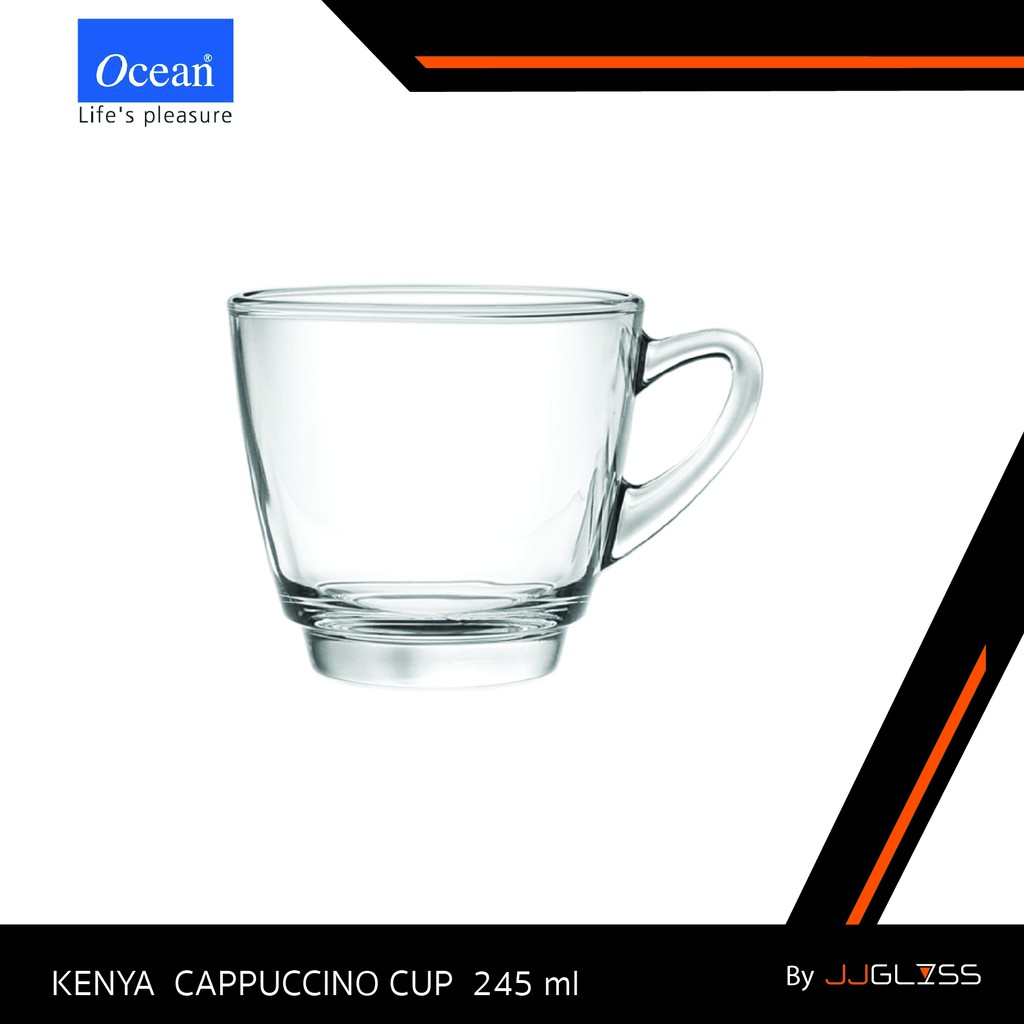JJGLASS - (Ocean)  P01641 Kenya Cappuccino Cup - แก้วกาแฟ ถ้วยกาแฟคาปูชิโน่ ขนาด 8 1/2 ออนซ์ แก้วเเบบมีหูจับเเบบใส