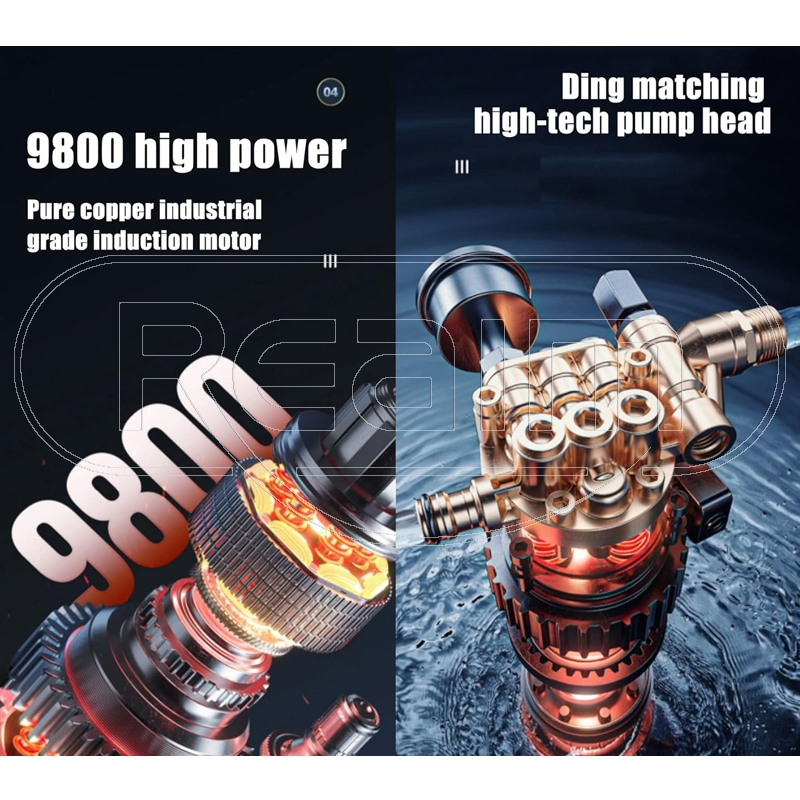 REAIM เครื่องฉีดน้ำแรงดันสูง 5200W 3000บาร์ เครื่องซักรถพกพา ปรับแรงดันน้ำได้ ดูดน้ำได้ด้วยตัวเอง - รูปที่ 4