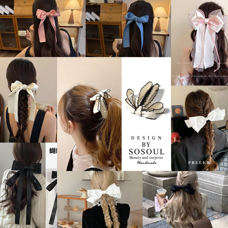 กิ๊บติดผมโบว์สองชั้นแบบริบบิ้นฝรั่งเศส กิ๊บติดผมเจ้าหญิงเกาหลี