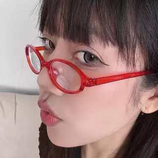 🌸พร้อ​มส่ง🌸แว่นตาเลนส์ใสทรงวงรีY2Kขนาดเล็กกรอบแคบสีแดงสีเขียวสไตล์ญี่ปุ่นสําหรับผู้หญิง