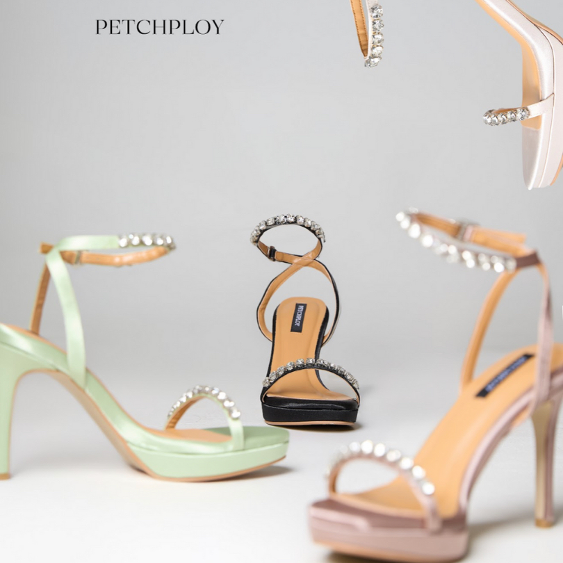 PETCHPLOY - Nice Platform Shoes รองเท้าส้นสูง สายคาดตกแต่งเพชรเกรดพรีเมี่ยม ใส่แล้วขาเรียวยาว