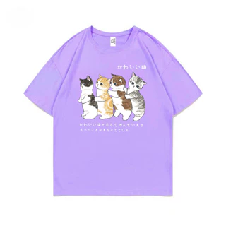 NEW เสื้อยืดคอกลมแขนสั้น วินเทจ ลายแมวน่ารัก ผ้านิ่มใส่สบาย ES400