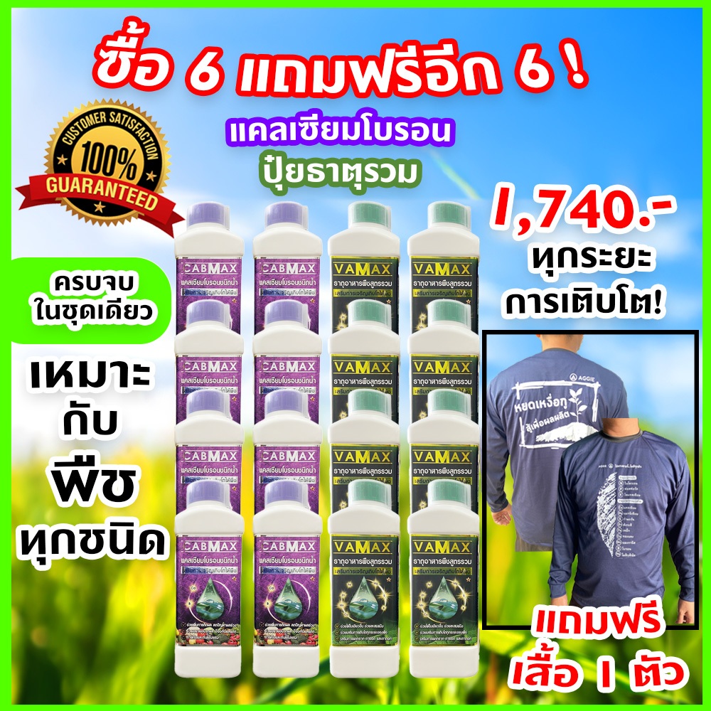 ( 6แถม6 ) CABMAX แคลเซียมและโบรอนเข้มข้น + VAMAX ธาตุอาหารรวมเข้มข้น 12 ลิตร แถมฟรี เสื้อ 1 ตัว