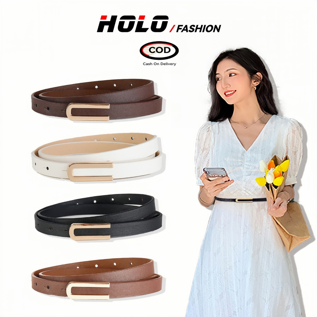 HOLO สายรัดเอวปรับความยาวได้ สไตล์ย้อนยุคสำหรับผู้หญิง  หนังแท้ คุณภาพสูง หัวเข็มขัดโลหะผสม