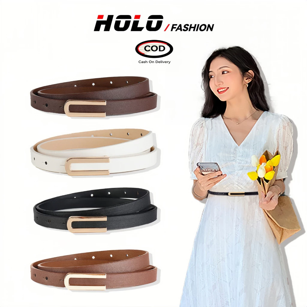HOLO สายรัดเอวปรับความยาวได้ สไตล์ย้อนยุคสำหรับผู้หญิง หนังแท้ คุณภาพสูง หัวเข็มขัดโลหะผสม