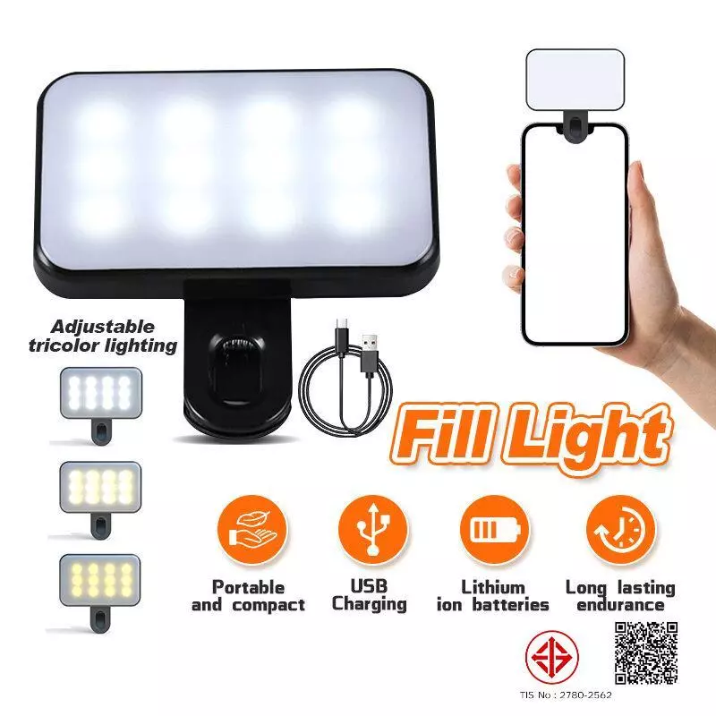 ไฟติดหัวกล้อง โคมไฟเซลฟี่ LED 3 โหมด ปรับได้ ขนาดเล็ก พกพาง่าย ถนอมสายตา ชาร์จไฟได้ สําหรับสมาร์ทโฟน แล็ปท็อป กล้อง