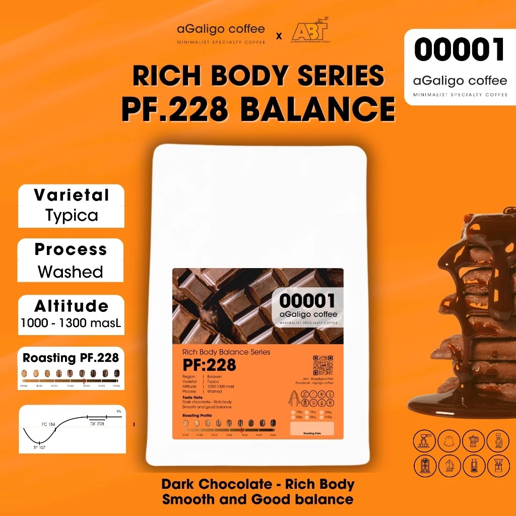 Agaligo coffee Roaster PF.228 เมล็ดกาแฟ Rich Body Balance (เกรดพรีเมี่ยม) House Blend