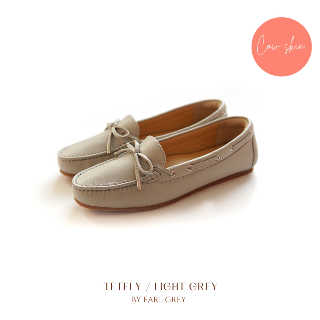 EARL GREY รองเท้าหนังแท้ มีซัพพอร์ต Tetley series in Light grey