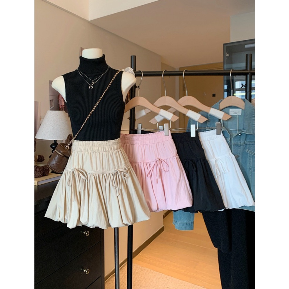 (D289) 🎈🎀 𝐁𝐚𝐥𝐥𝐨𝐨𝐧 𝐒𝐤𝐢𝐫𝐭 🧸🌷 กระโปรงสั้นทรงบอลลูน มีโบว์ด้านหน้า พร้อมส่ง 4 สี 4 ไซส์ - รูปที่ 4