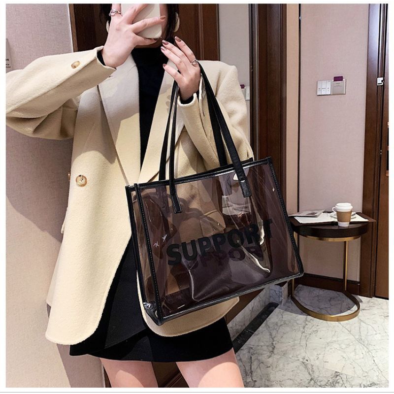 078# กระเป๋าพลาสติกแบบใสสะพายข้างกันน้ำได้ใบใหญ่แฟชั่นมาใหม่