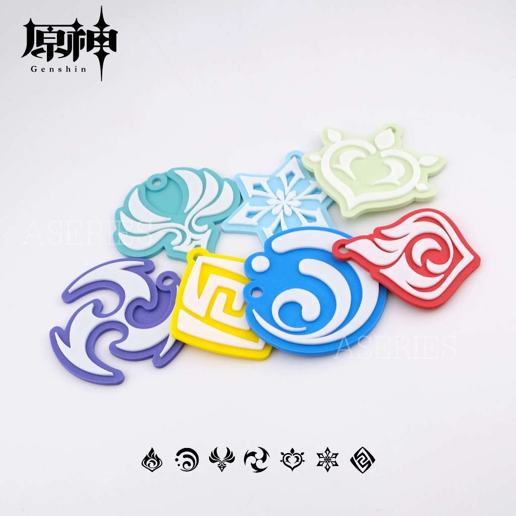 🎡พวงกุญแจ genshin impact 7ธาตุ Elemental (FanArt) พร้อมส่งร้านไทย🇹🇭 3D Printer