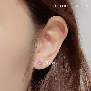 Aurum Jewelry: ต่างหูเงิน เพชร cz กลม สีชมพู รุ่น Aurum Silver Studs (ราคาต่อ 1 คู่)