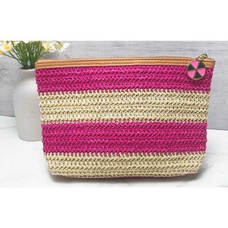 Estée Lauder กระเป๋าถัก สีครีม สลับ ชมพู 👝