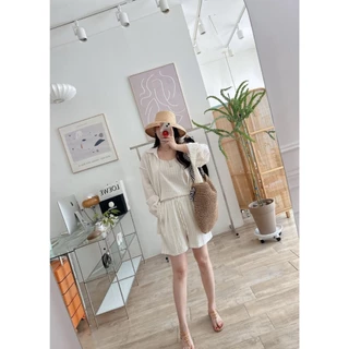 #ป้าย B524 เสื้อเชิ้ตแขนยาว + สายเดี่ยว + กางเกงขาสั้น (3 ชิ้น) มีให้เลือก 2 สี: ขาว / ดำ