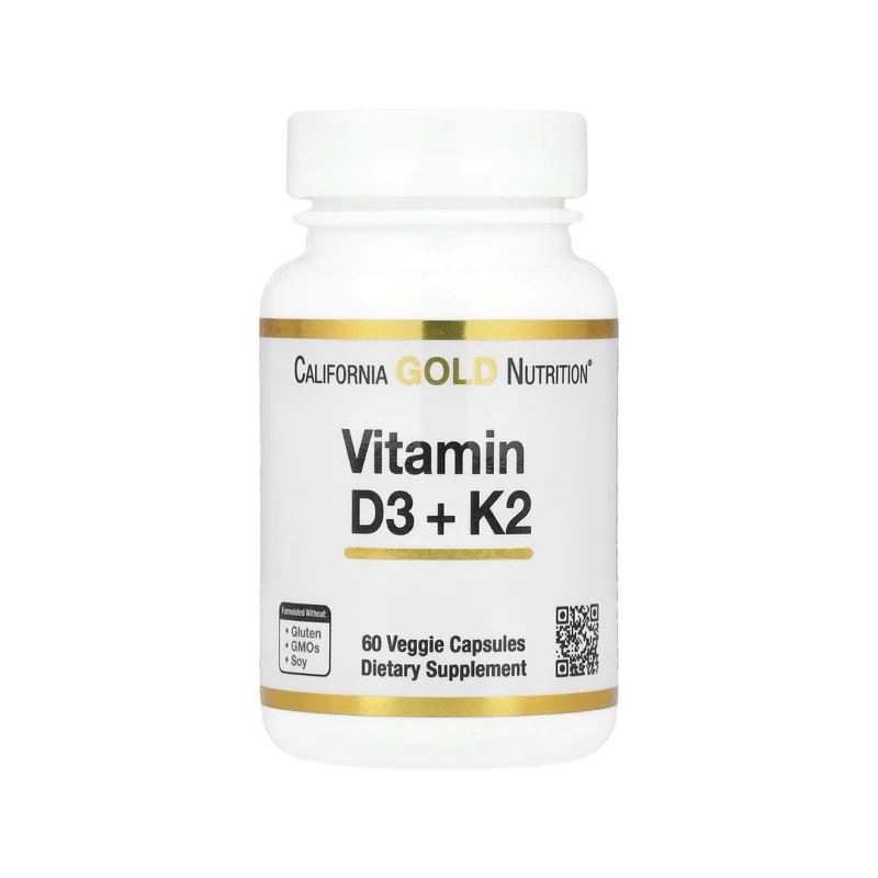 D3 K2 California Gold Nutrition, วิตามิน D3 + K2 บรรจุแคปซูลผัก 60 แคปซูล ของแท้นำเข้าจากอเมริกา