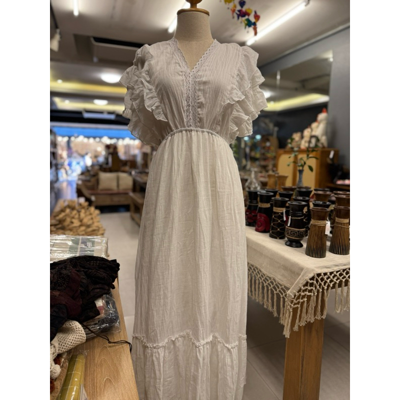 เดรสสาลูแขนระบาย SKU:BK036